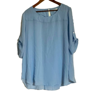 SUNG Alfred Sung XXL Lovely Blue Semi-Sheer Dressy Workwear Blouse Mid Sleeves